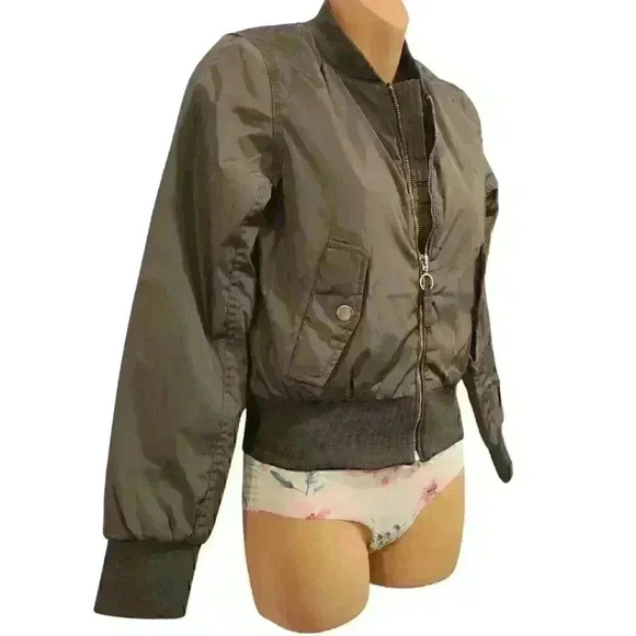 Womens Boohoo Zip through Bomber Jacket XS Khaki - Picture 4 of 14